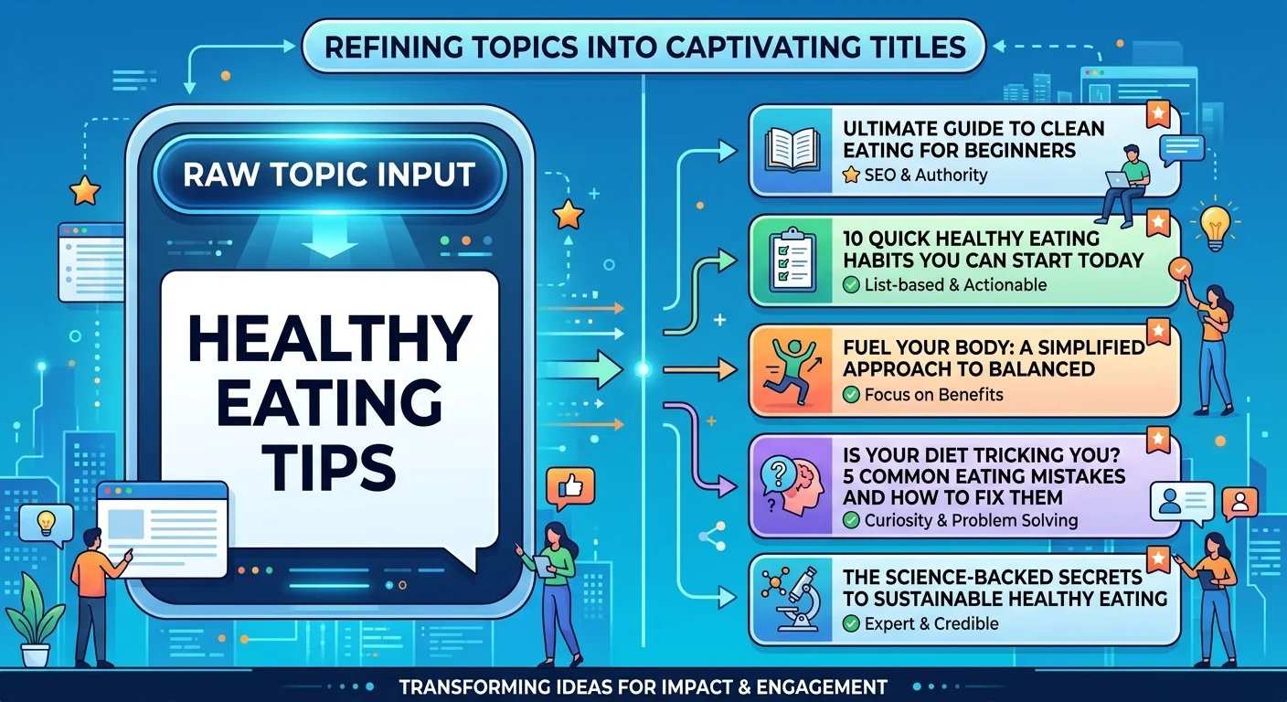 Content headline generator showing topic-to-title transformation