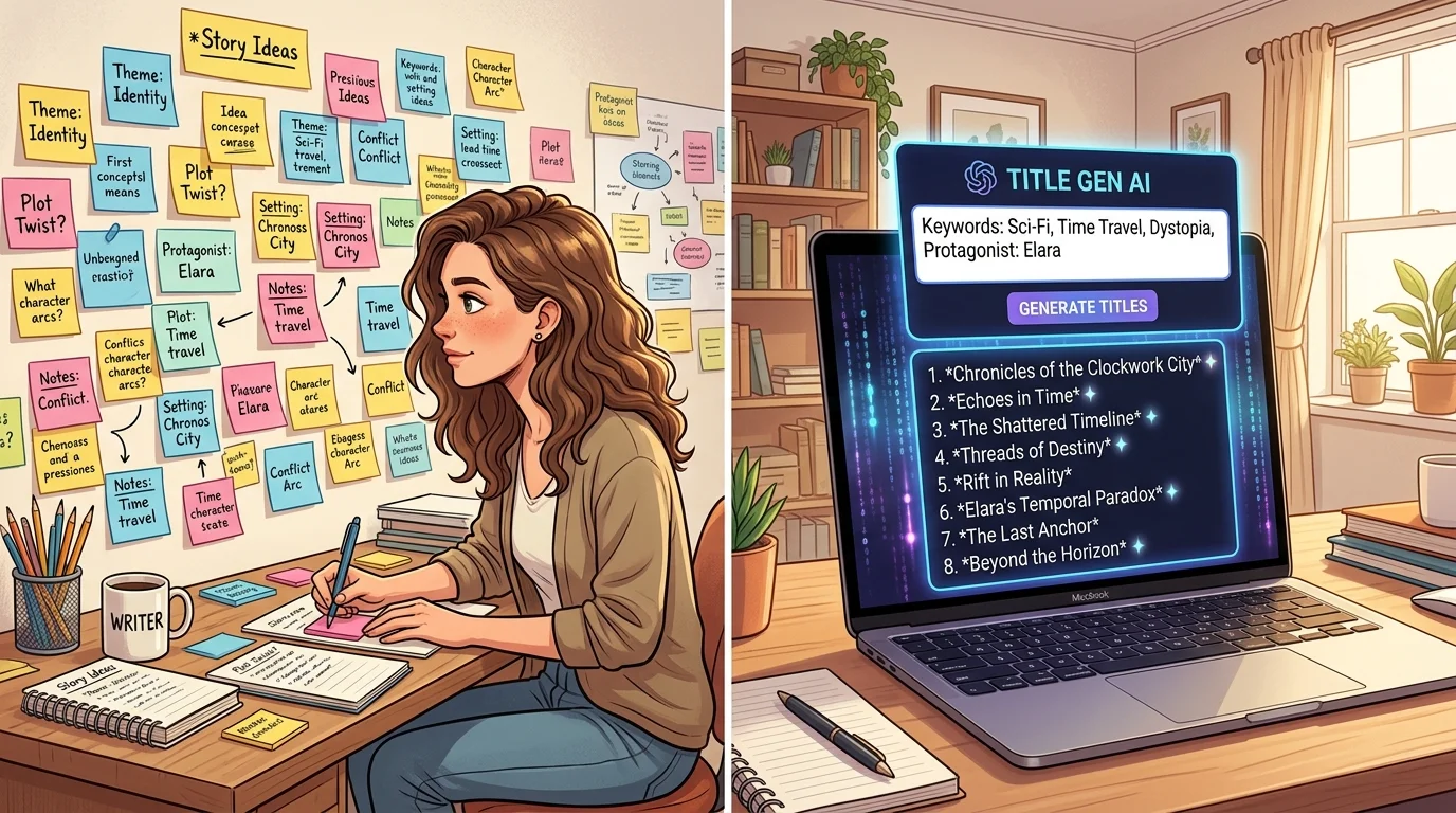 AI title generator interface compared to manual title writing process