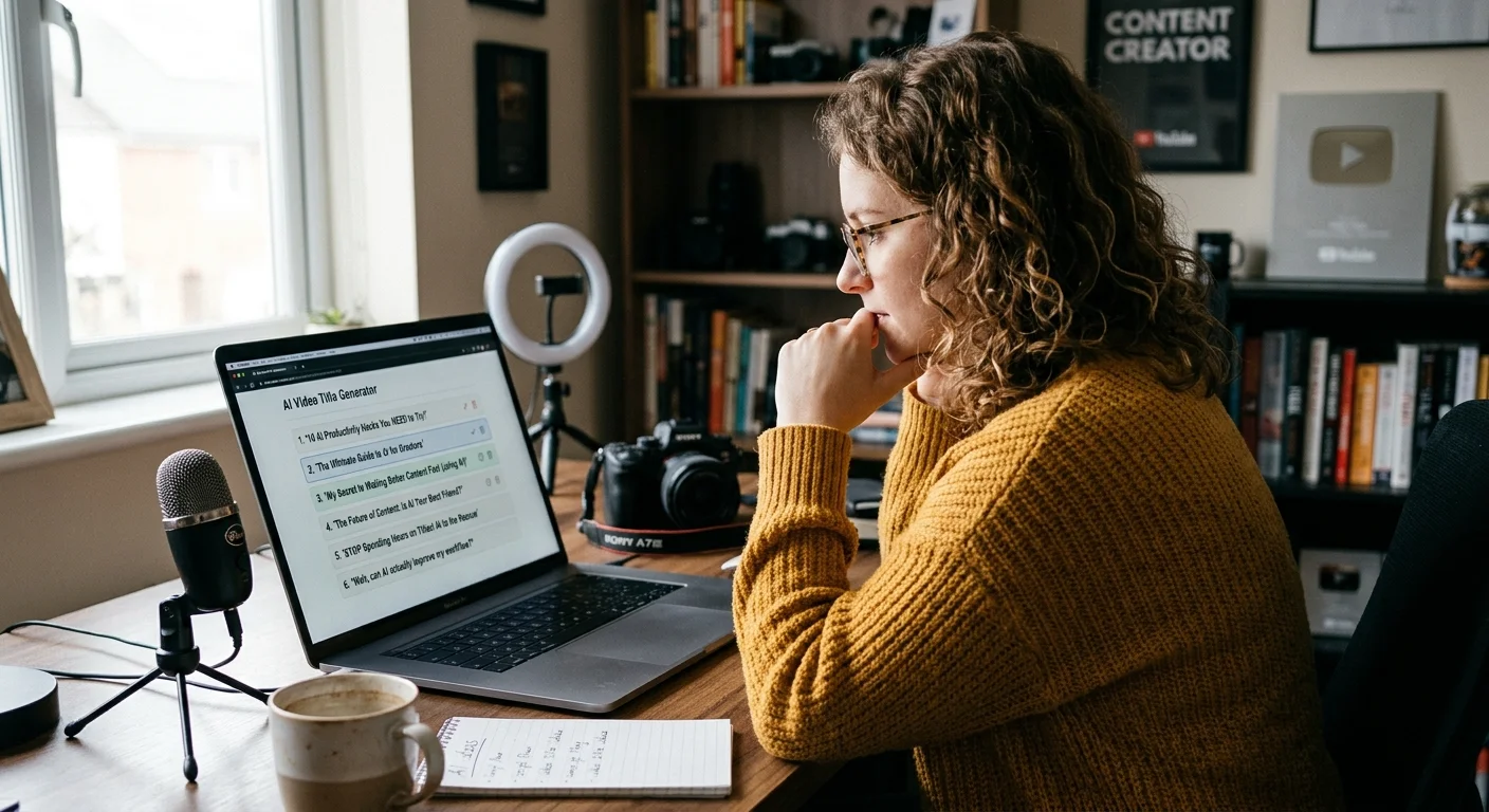Content creator optimizing blog and YouTube titles using AI title generator tool